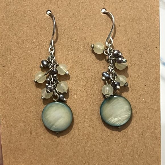 Sage Green Multi-faceted Beaded Cluster Dangle Earrings - Picture 1 of 2